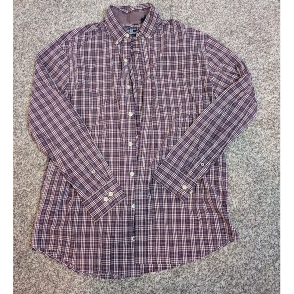 IZOD Men's Large Tall Premium Essential Button Down Burgundy Blue Long Sleeve